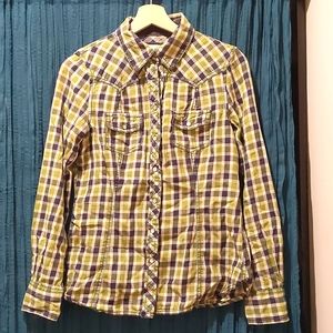 Old Navy Green and Navy Plaid Button-Down Shirt Size M
